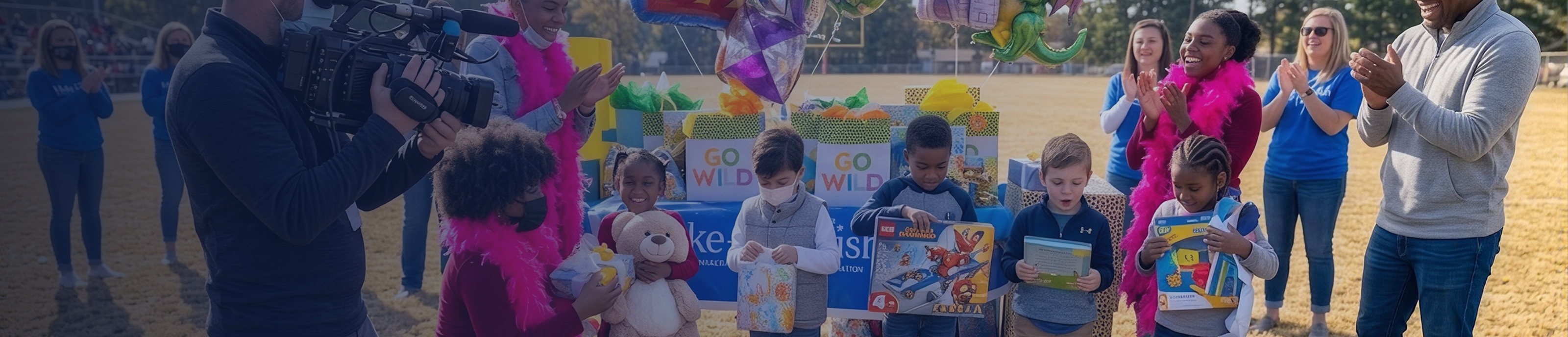 Niños celebrando un deseo junto a voluntarios